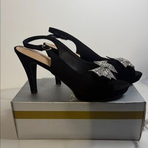 Elegant Black Slingback Heels with Silver Accents